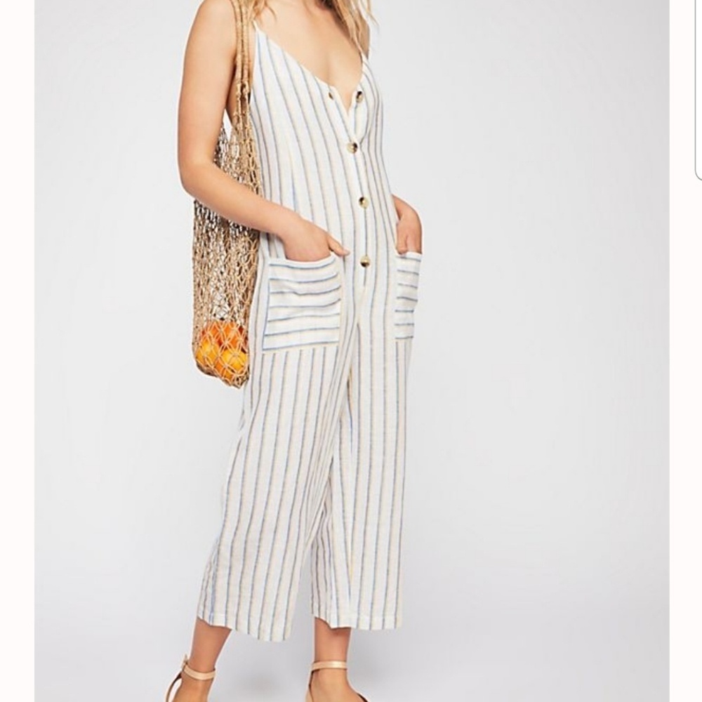 Free People Striped Jumpsuit in White and Blue
